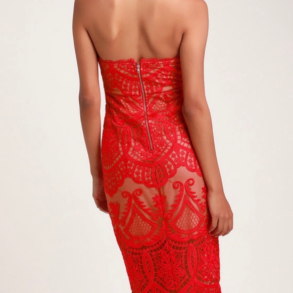 Lulu’s Red Lace Halter Midi Dress - Picture 2 of 4